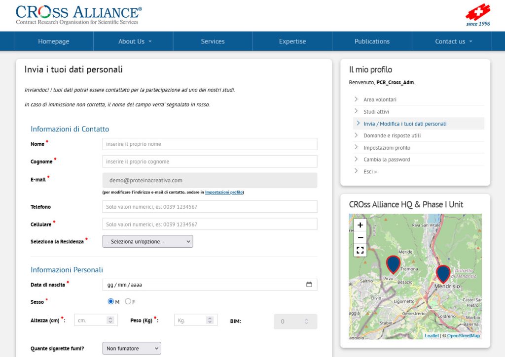Cross Alliance area Volontari - formulario